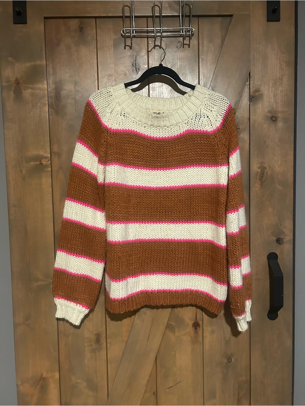 Listicle Brown, Cream & Pink Striped Crewneck Sweater
